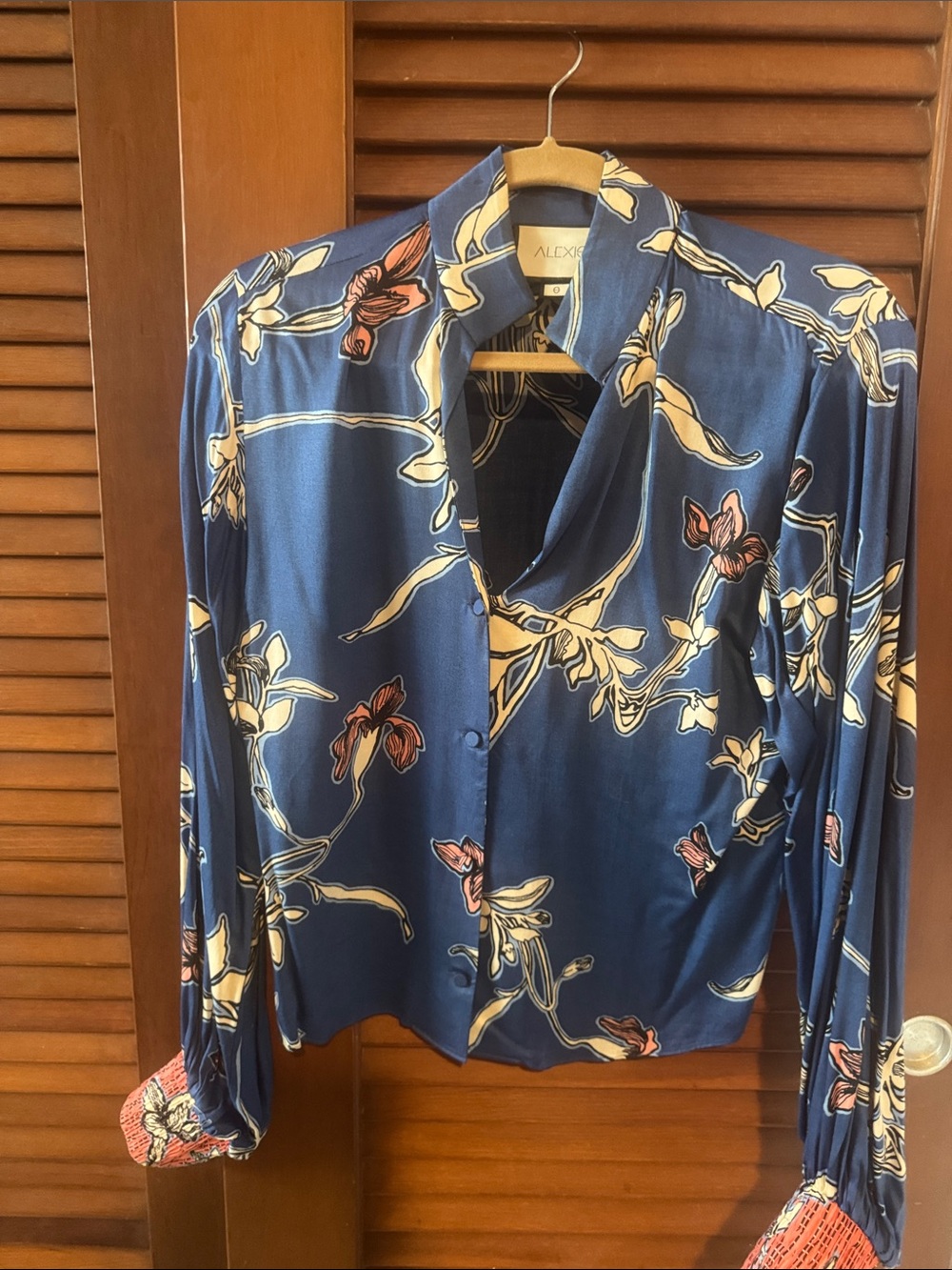 Alexis Blue Floral Satin Button-Down Shirt